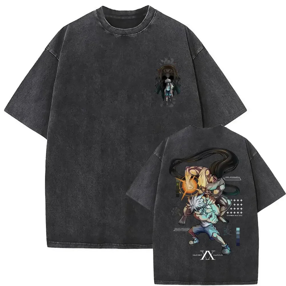 Washed Vintage Anime Hunter X Hunter T-shirt Killua Zoldyck Graphic T Shirt Men Women Clothing Casual Oversized Crewneck Tshirt