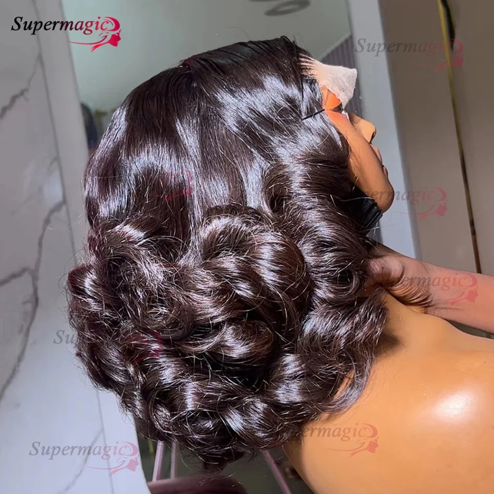 16" Loose Bouncy Curly 300 Density Glueless Lace Frontal Human Hair Wig Ready To Wear 5x5 HD Lace Wig Preplucked Hair For Woman