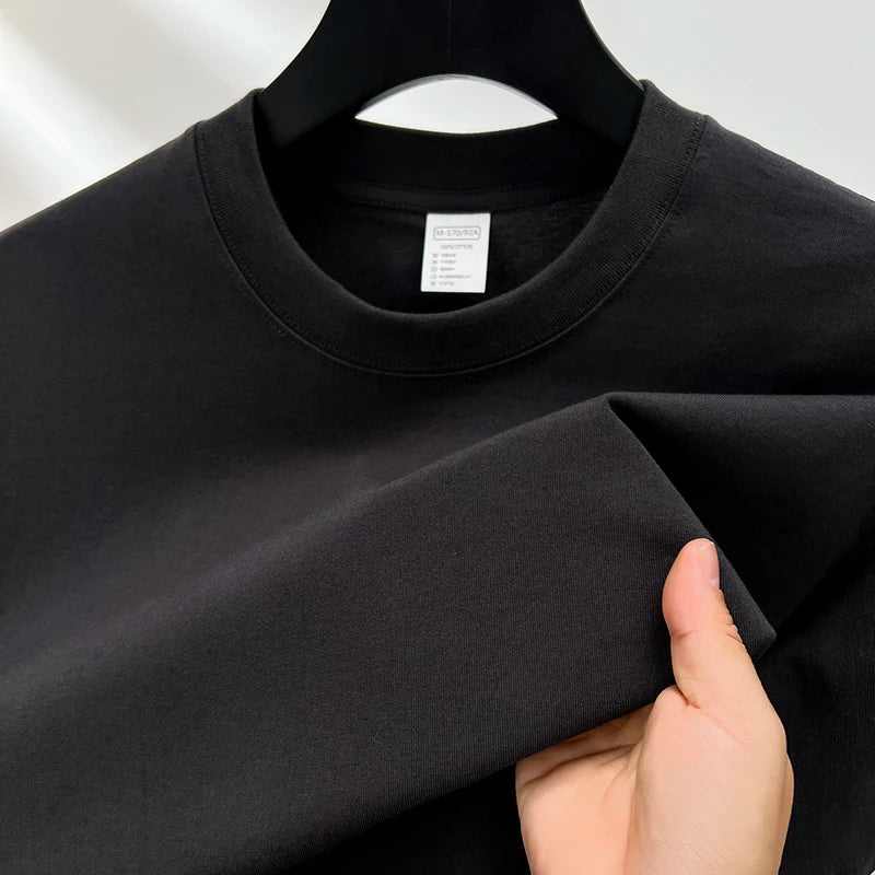 100% pure cotton short sleeved men's round neck T-shirt summer new high-end fashion youth couple loose casual breathable top