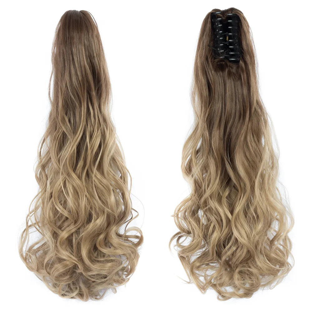 Curly Ponytail Extension Claw Clip in 24" Ponytail Hair Extension Synthetic Wavy Ponytail Extension Fluffy Natural Hairpieces