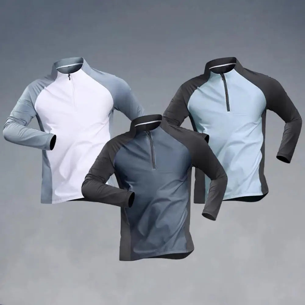 Men Sports T-shirt Half Zipper Collar Fitness Training T-shirts Gym Workout Compression Sweatshirt Running Football Sportswear