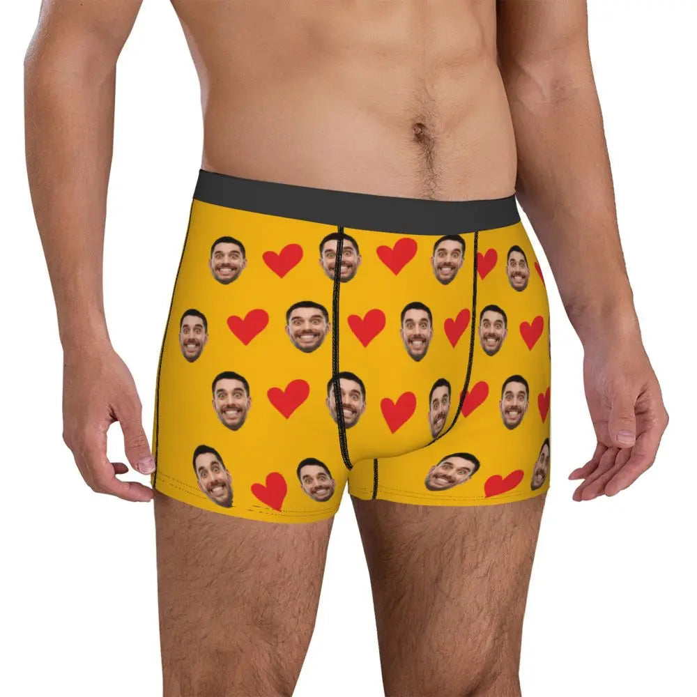 Personalized Face Photo Underwear - Custom Heart Boxer Briefs - Custom Men Briefs - Gift For Husband - Anniversary Gift for Dad