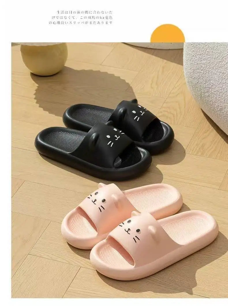 Printting Cute Cat Women Slippers Summer Indoor Soft Cartoon Sandals Bathroom Anti-slip Outdoor Comfy Men Leisure Shoes Couple