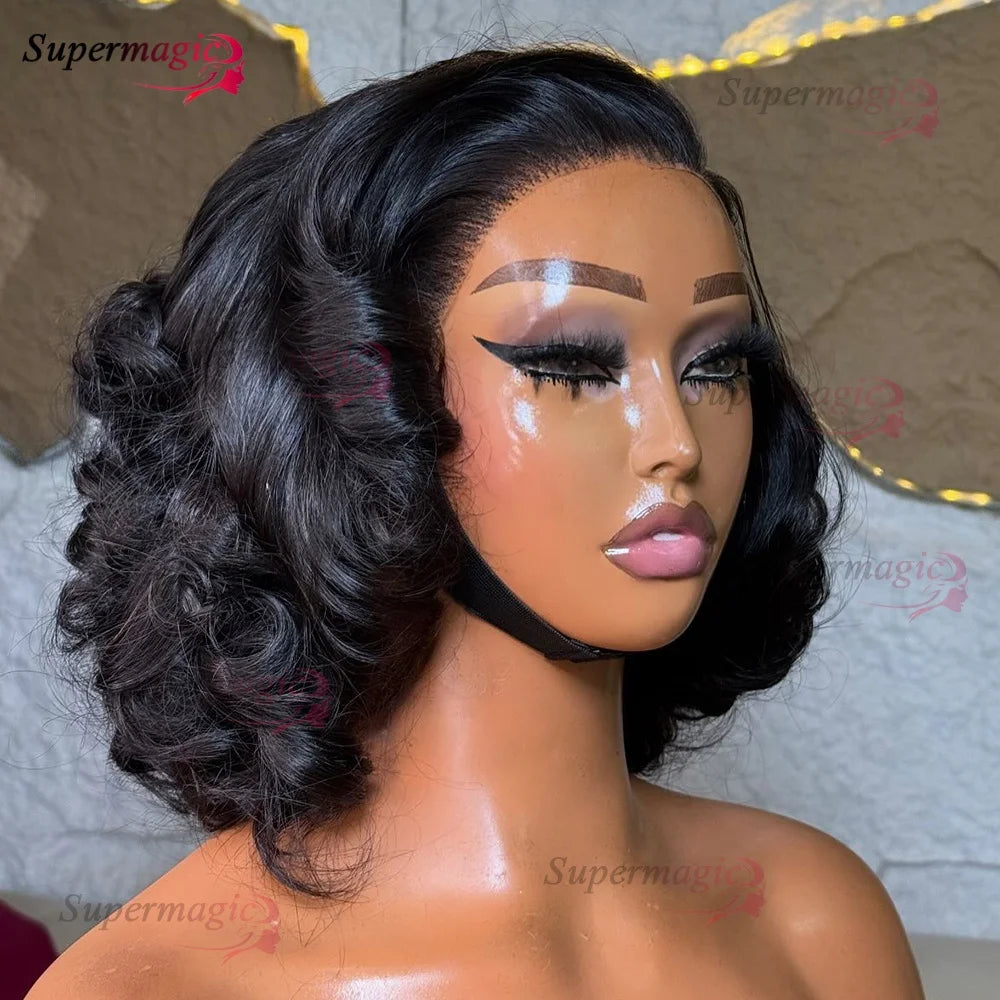 16" Loose Bouncy Curly 300 Density Glueless Lace Frontal Human Hair Wig Ready To Wear 5x5 HD Lace Wig Preplucked Hair For Woman