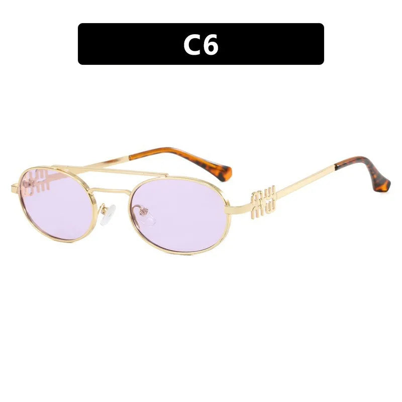 1PC Fashionable Metallic Double Beam Elliptical Sunglasses for Women New Versatile and Personalized Sunglasses for Spicy Girls