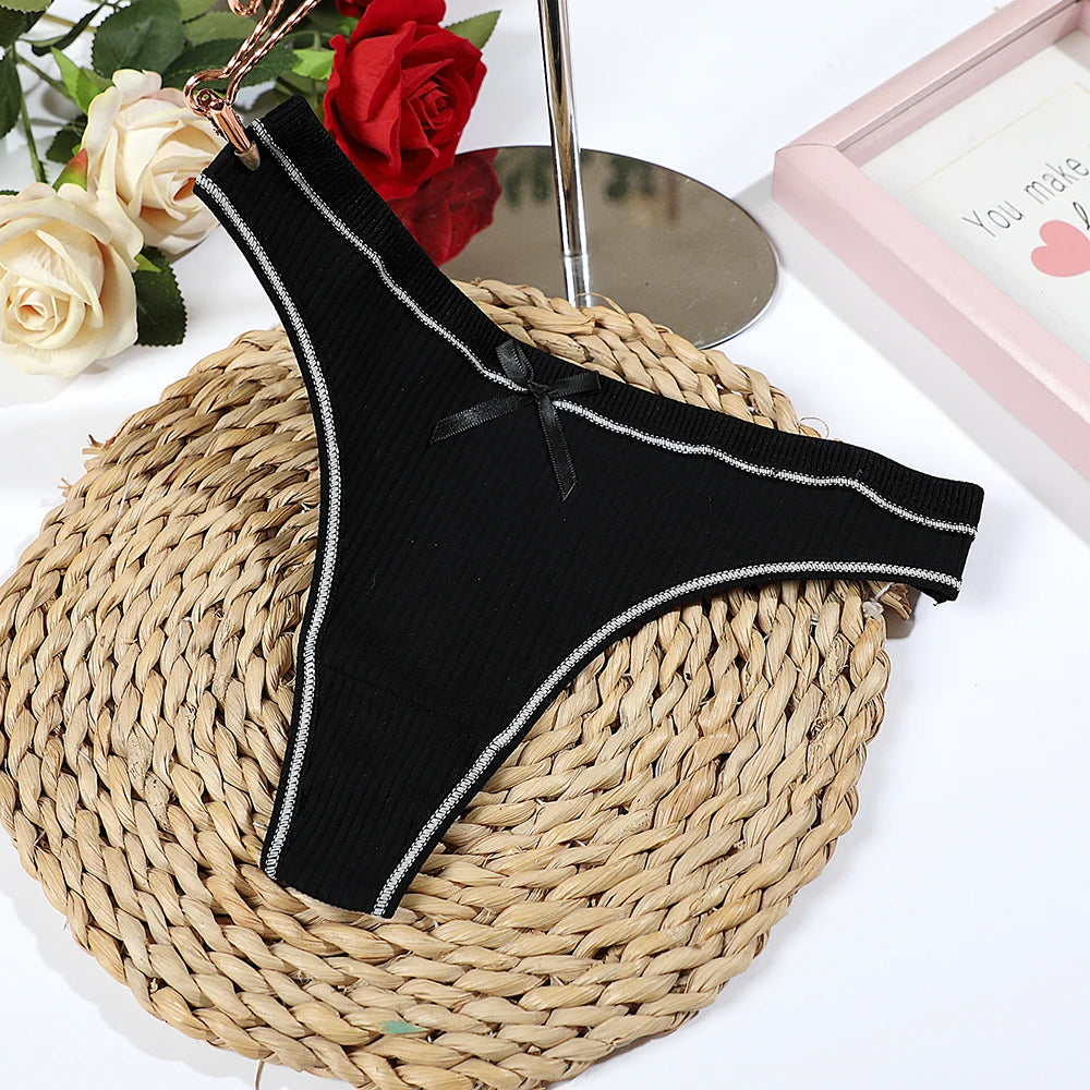 Women's Thong Sexy Panties Cotton Bow Tie Underpants Comfort Soft Intimates Lady Briefs Female Panty Lingerie Sexy Women
