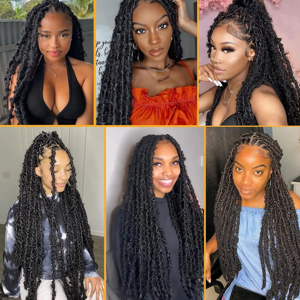 Butterfly Locs Crochet Hair 1/6 Packs Distressed Locs Crcoeht Braids Hair Natural Black Pre looped Synthetic Messy Goddess