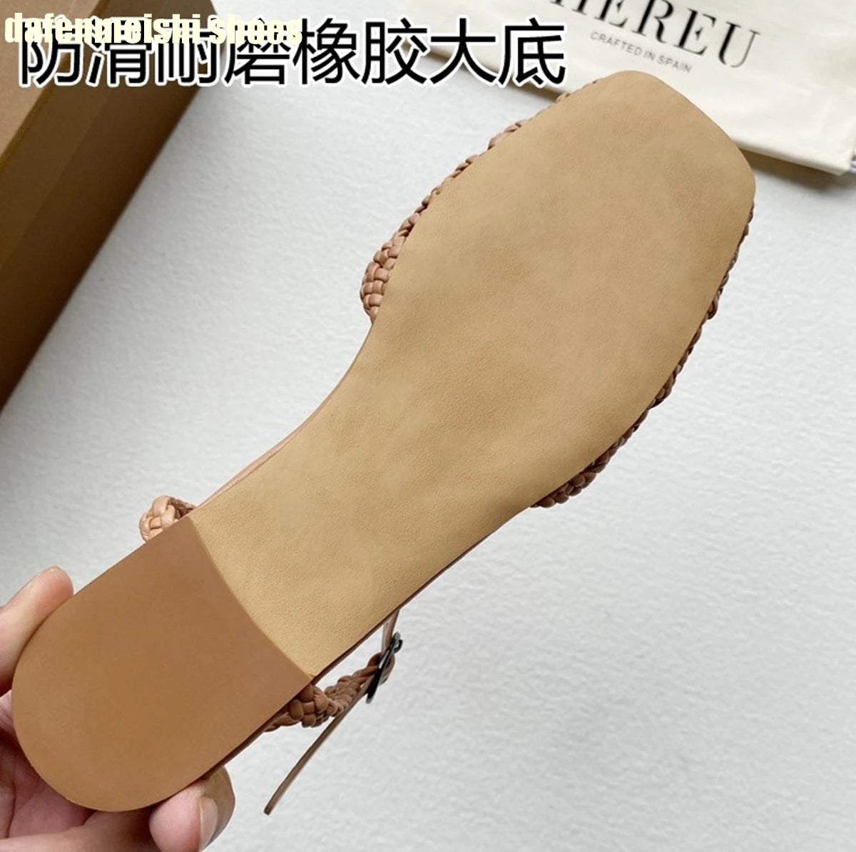 Flat Genuine Leather Woven Sandals Women's Hemp Rope Square Toe Summer Roman Shoes Singback Solid Color Fashion Shoes