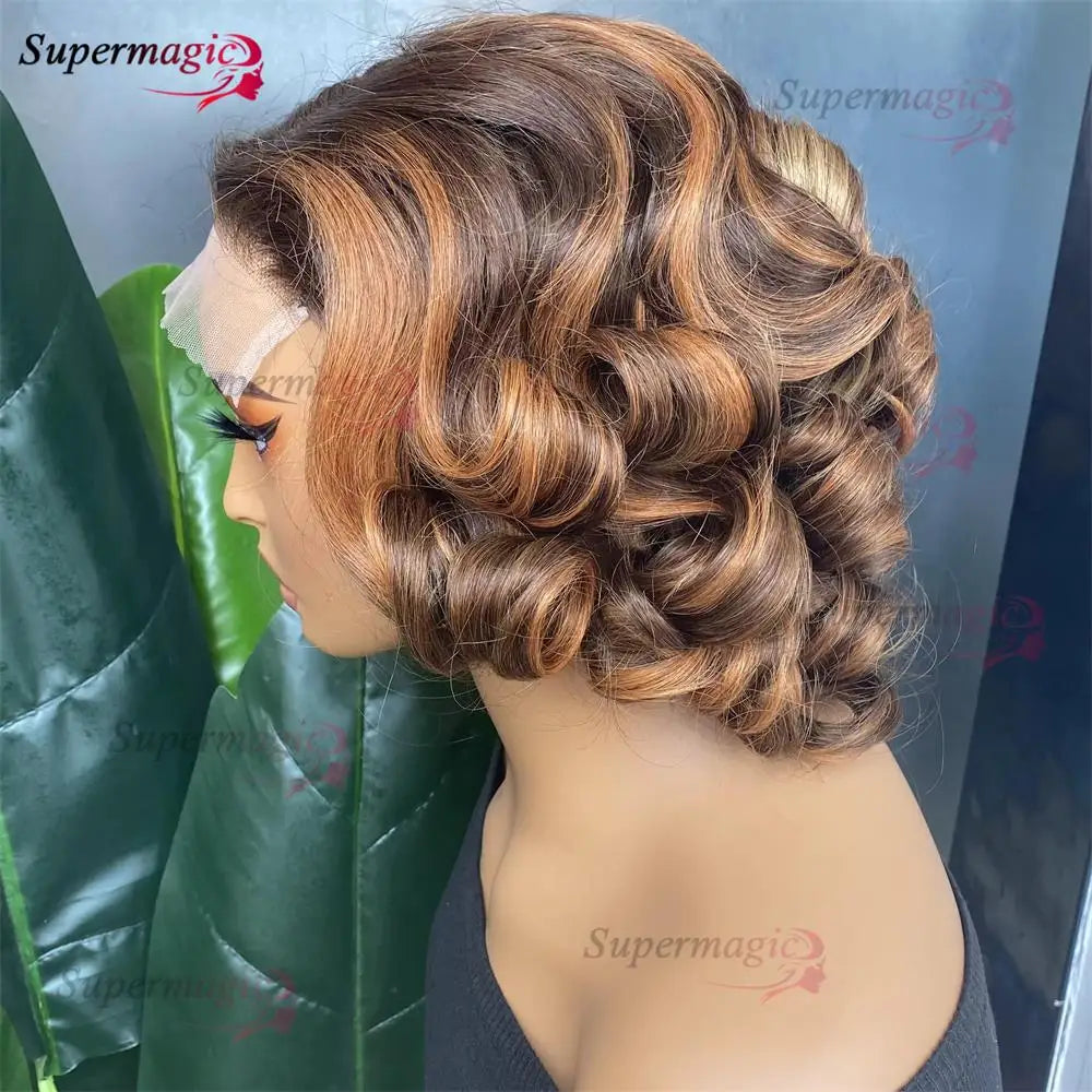 16" Loose Bouncy Curly 300 Density Glueless Lace Frontal Human Hair Wig Ready To Wear 5x5 HD Lace Wig Preplucked Hair For Woman