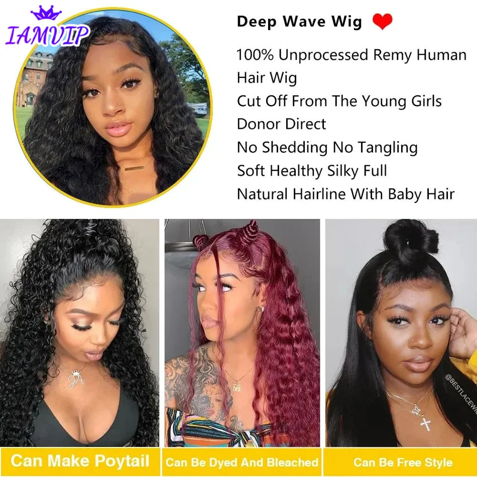 Deep Wave Lace Frontal Wig 13x4/13x6 Hd Lace Frontal Wigs Female Black Human Hair Ready To Wear Human Hair Wigs