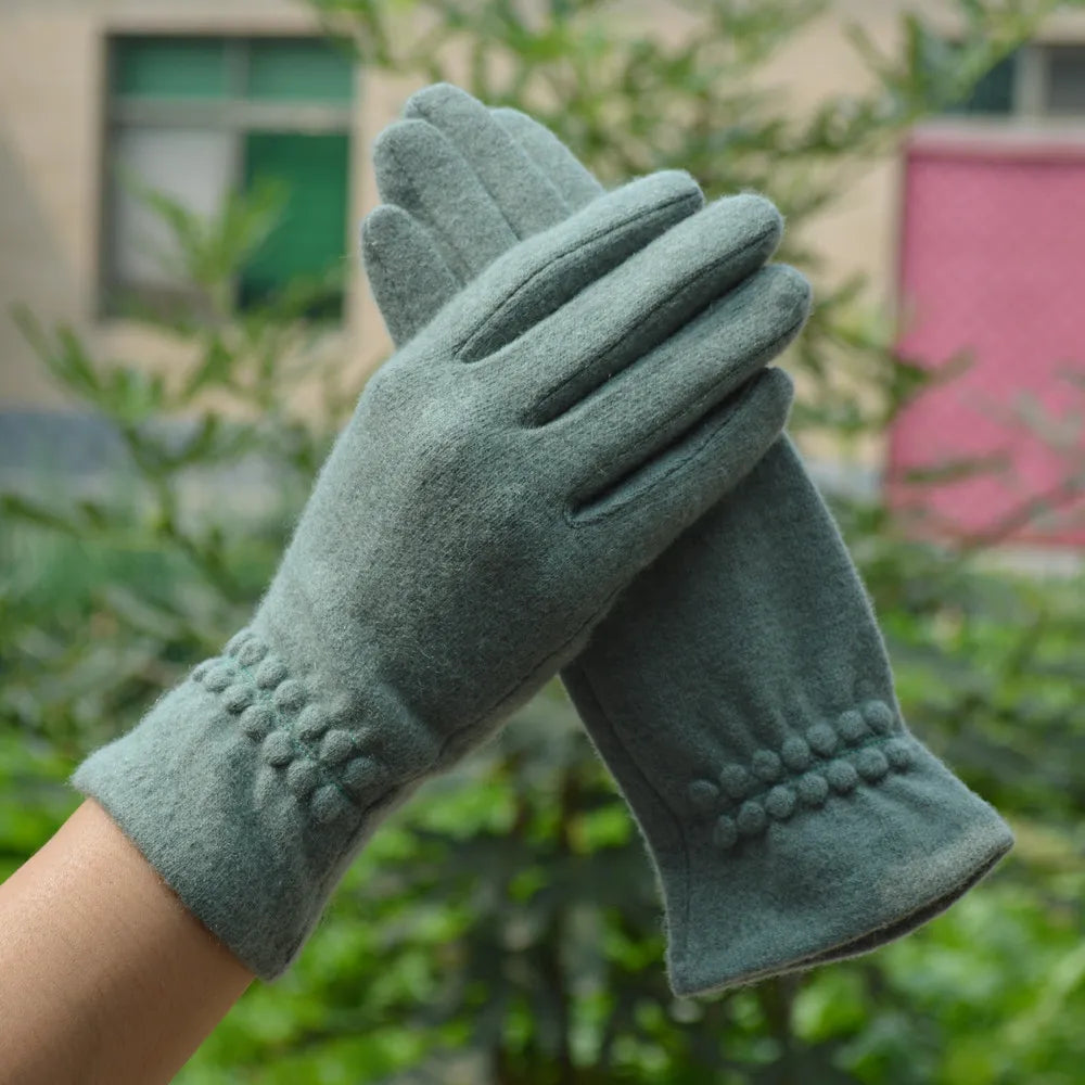 Wool Cashmere Slim Thin Vintage Windproof Touch Screen Gloves Women Winter Full Finger Hand Warm Glove Female Casual Wholesale
