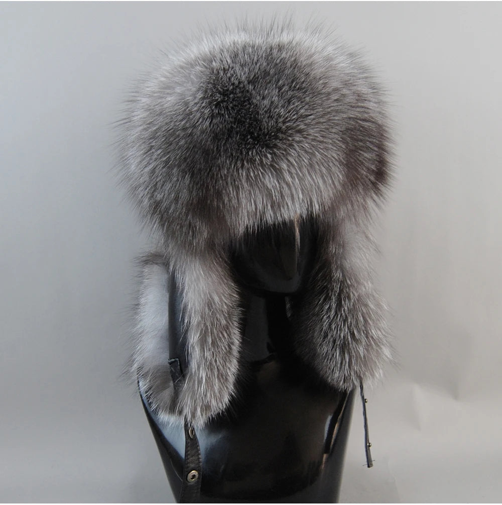 2026 Unisex Outdoor Windproof Winter Natural Real Fox Fur Bombers Hats Women Raccoon Fur Cap Luxury Real Sheepskin Leather Hat