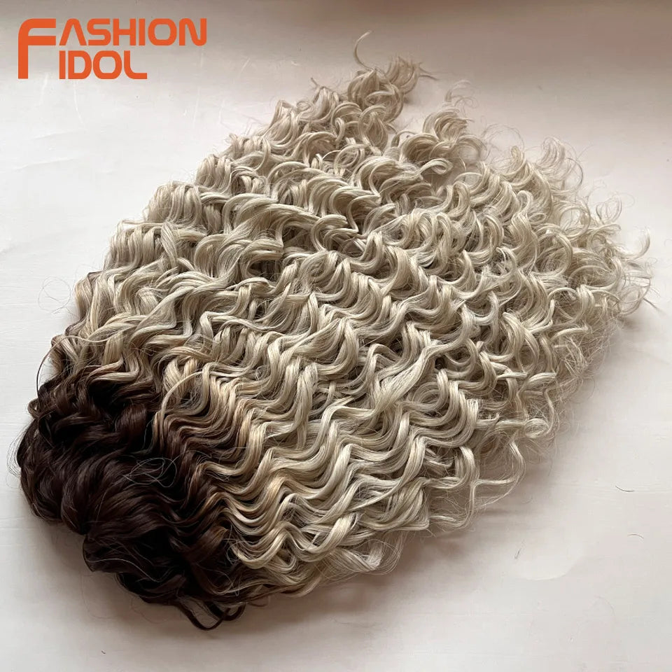 FASHION IDOL Curl Hair Deep Wave Twist Hair Extensions For Women 20 Inch Ombre Blonde Crochet Fake Hair Synthetic Crochet Braids