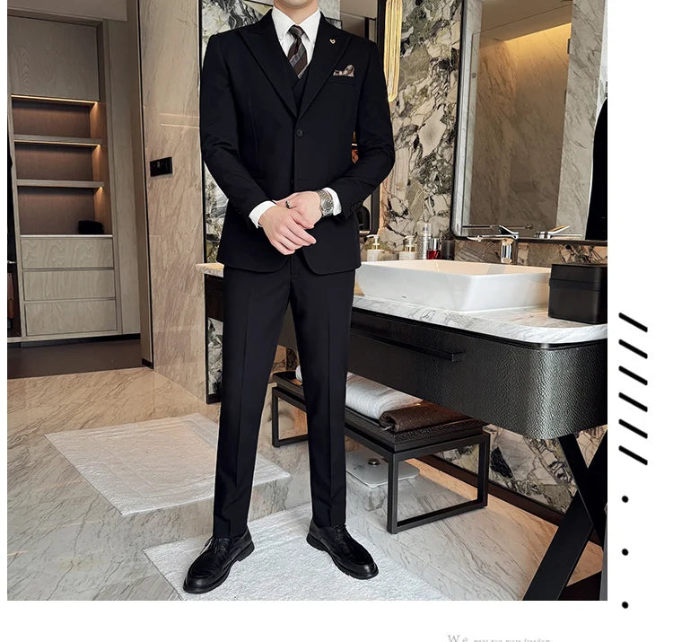 Slim-Fit Three-Piece Set Korean Style Two-Button Groomsmen Formal Wedding Business Suit Handsome Groom Best Man Dress High-