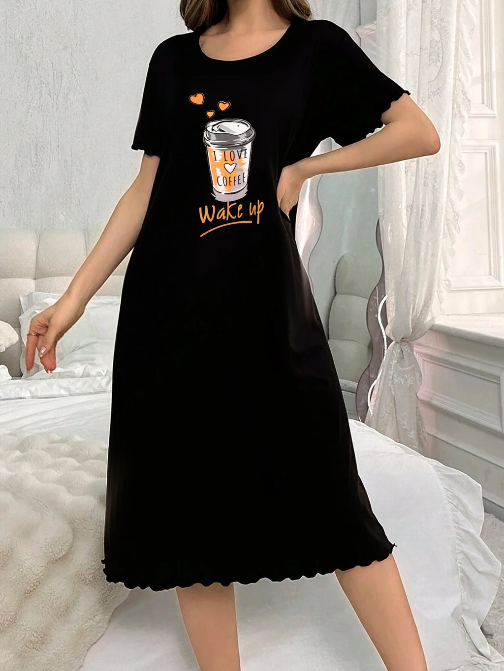 Single-Piece All-Season Nightgown, Simple, Comfortable, Fashionable Printed Short-Sleeved Long Nightgown That Can Be Worn Outside.