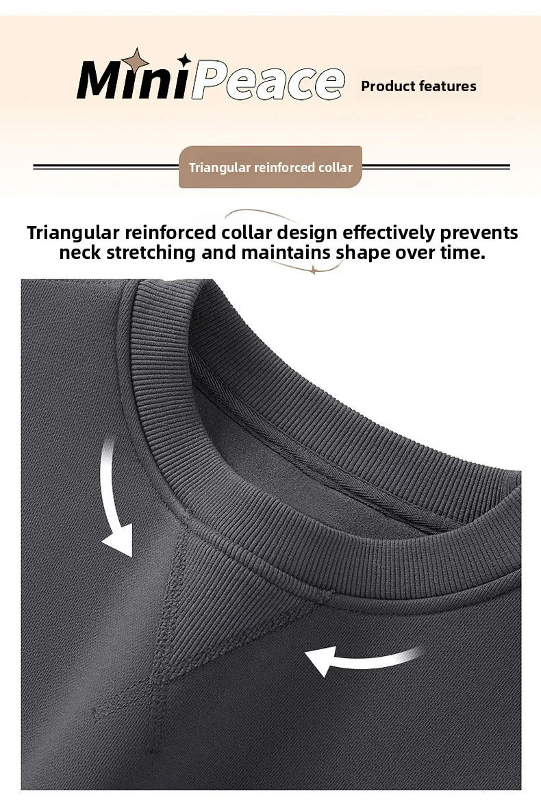 Loose Fit  Color Hoodl Sweatirt Long Sve round Ne Men's Autumn Winter Heavyweight Comfortable Antibacterial Ba...