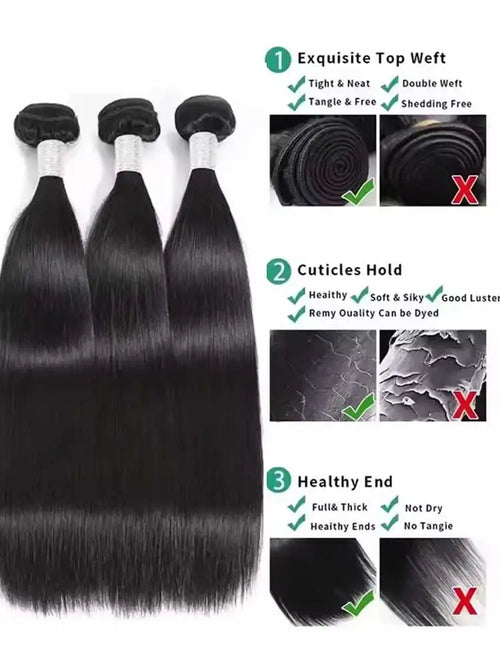 12A Brazilian Long Straight Hair 1/3/4 Bundle Deals Unprocessed Virgin Human Hair Bundles Natural Black Color 12-42 Inches