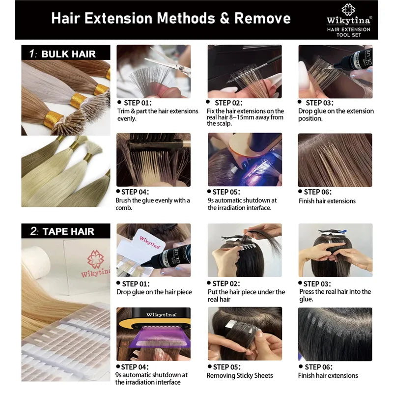 2026 UV V Light Hair Extension Set Wikytina Tools Kit, UV Extension Glue Long-Lasting Remover Machine - Salon Styling Tools