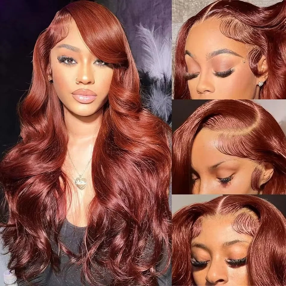HD Reddish Brown Body Wave 13x4 Lace Front Human Hair Wigs Colored 100% Vietnamese Remy Human Hair Wigs Pre Plucked For Women
