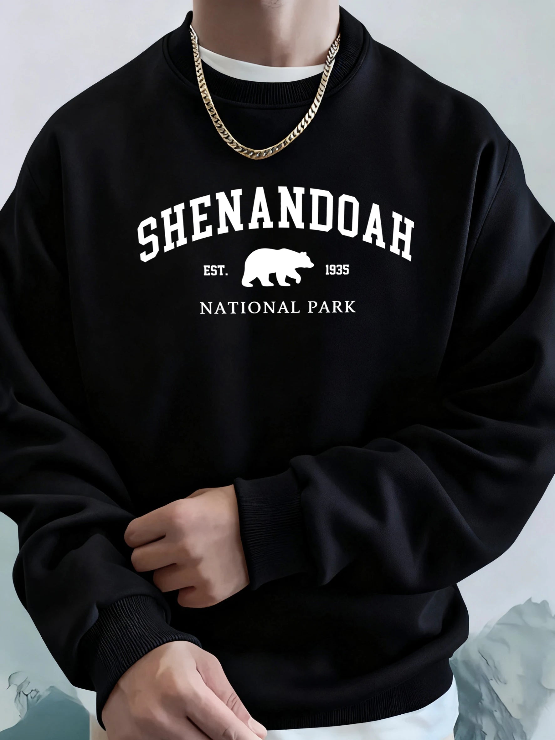 Senandah National Park Bear Prints Hoodie Men Warm Pocket Hooded Pullover Fleece Basics Sweatshirts Comfortable Sport Streetwear