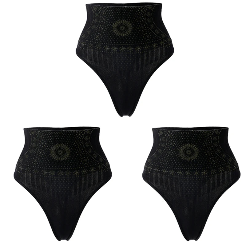 Flarixa 1/2/3Pcs Women Seamless High Rise Thongs Panties Printed Tummy Contol Panty Double Layer Shaping Underwear