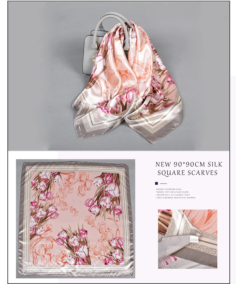 BYSIFA| Blue Pink Silk Women Scarf Spring Fashion Chinese Style Elegant Square Scarves Shawls Fouldard Fall Winter Scarves Wraps
