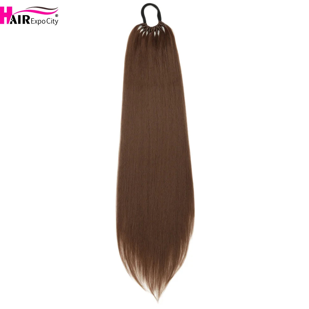 Straight Ponytail With Elastic Band 24"32" Synthetic Hair Ponytail Extensions 12Strands Women's Hairpieces False Tail For Women