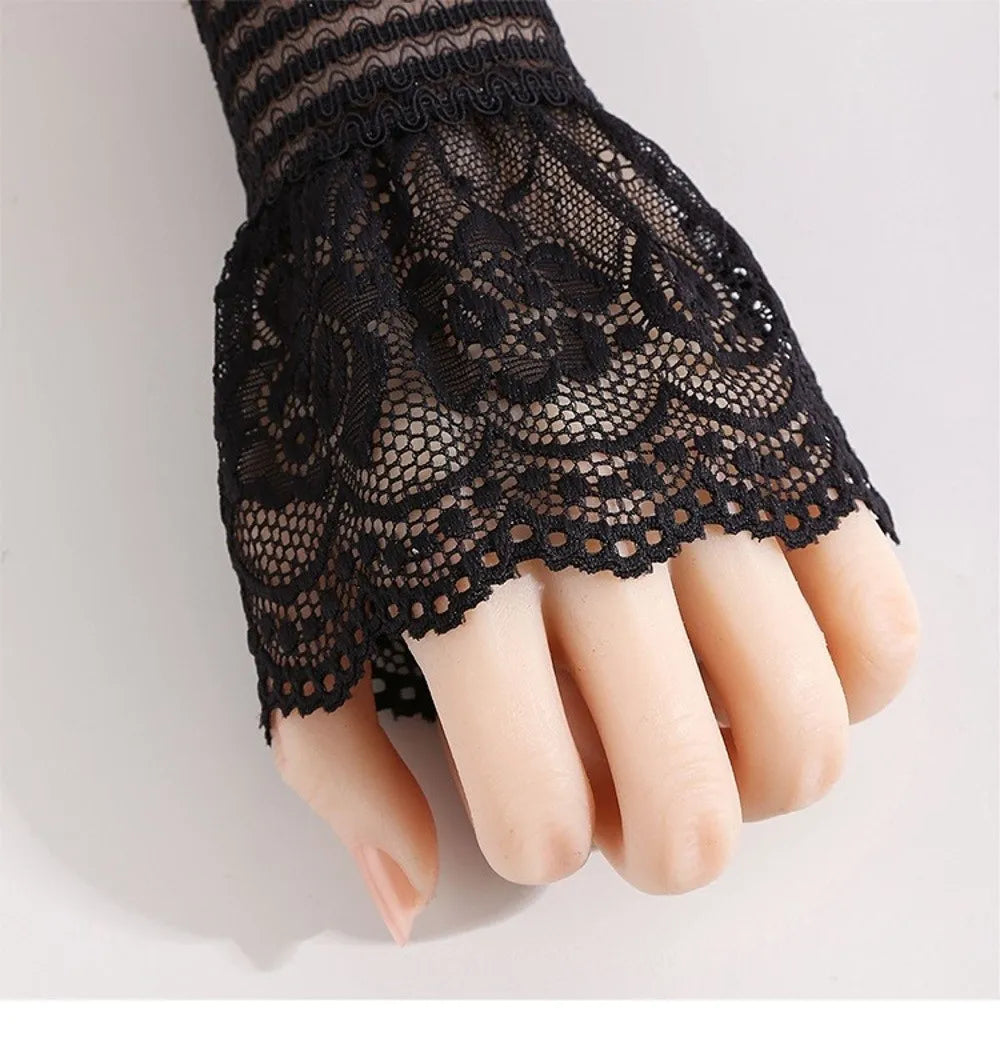 1 Pair Versatile Elegant Fake Cuffs Embroidery Pattern Detachable Lace Sleeves Solid Color Thin False Cuffs For Women
