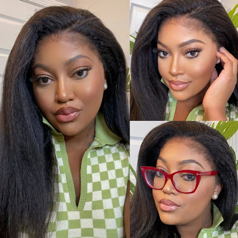 34inch Yaki Kinky Straight 13X6 Wig Pre-Plucked HD Transparent Lace Frontal 100% Human Hair for Women on Sale Kinky Straight