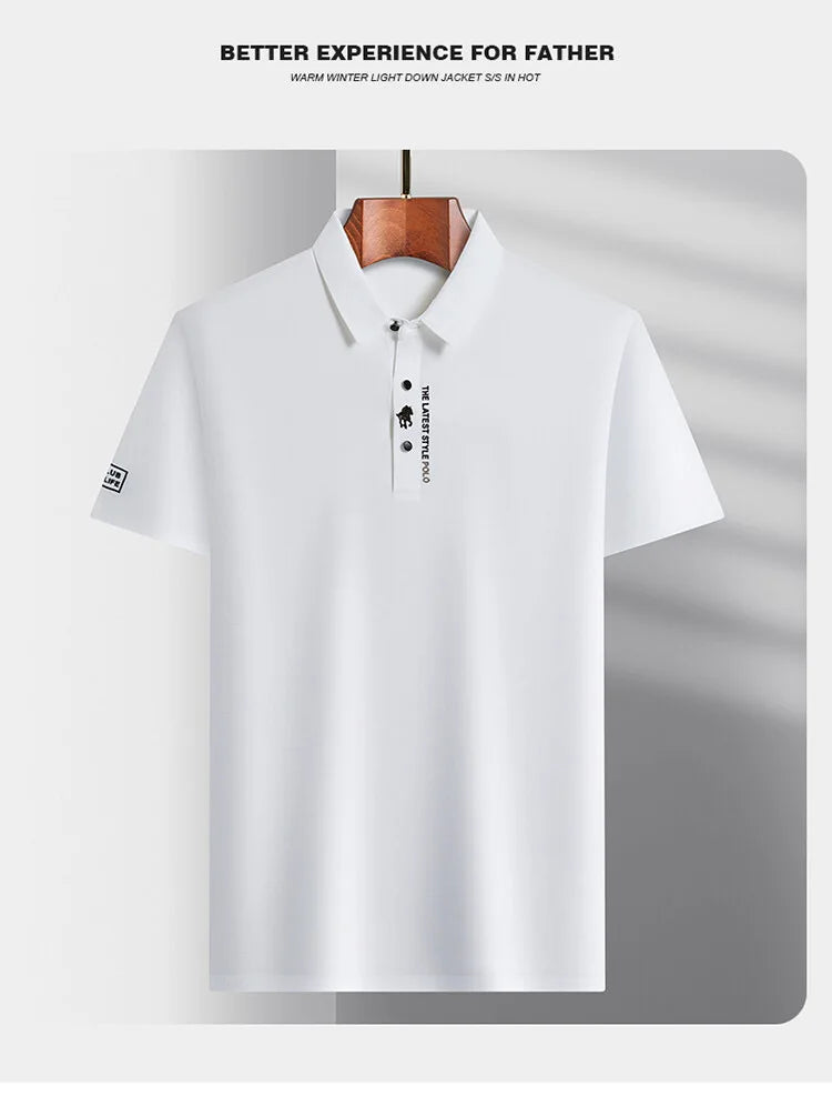 High end brand short sleeve polo shirt men's 2025 summer new trend embossed design casual ice silk breathable lapel Paul T-shirt