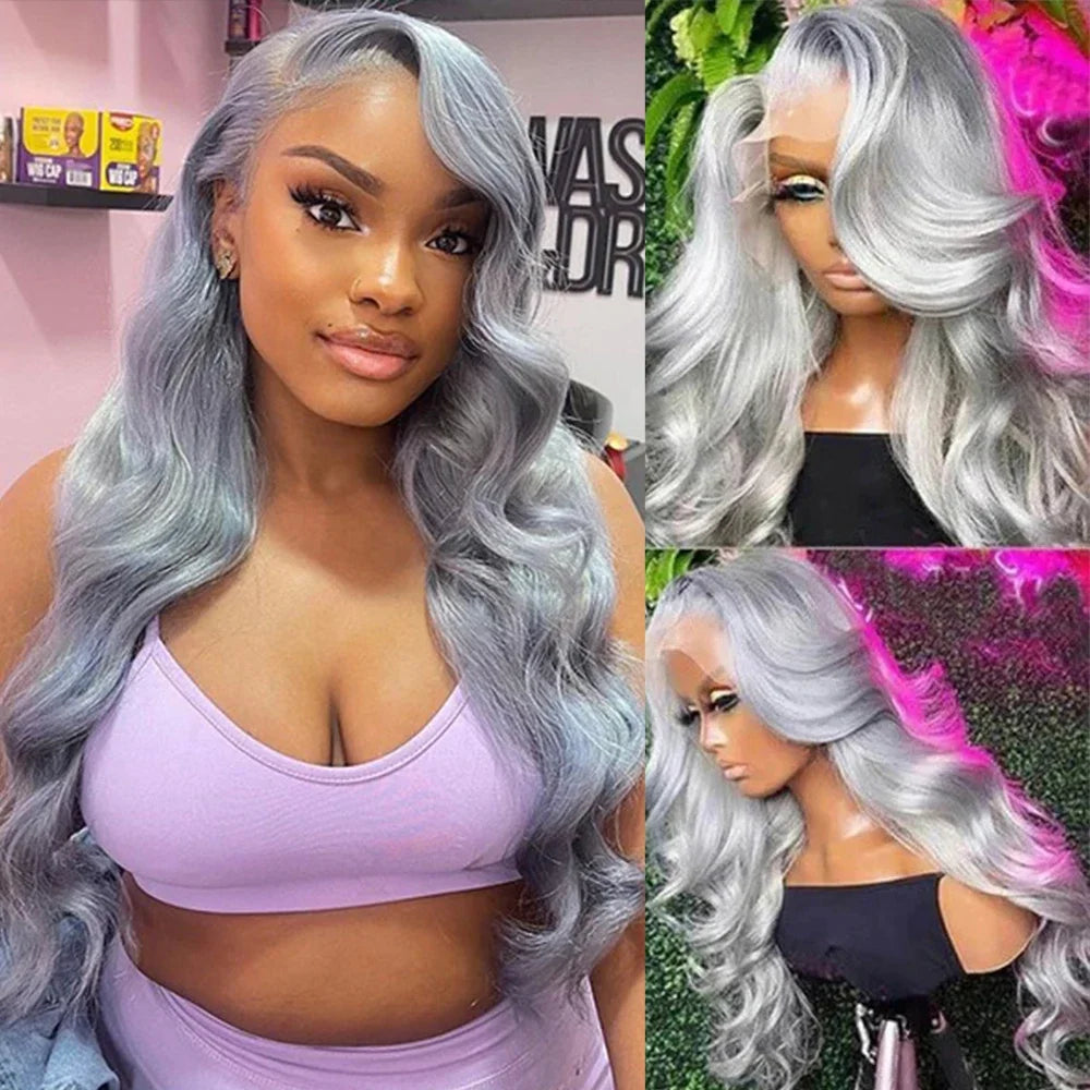 Silver Gray Body wave Lace Frontal Human Hair Wigs Ash Blonde 13x4 HD Colored Body Wave 13x6 Front Human Lace Hair Wig For Women