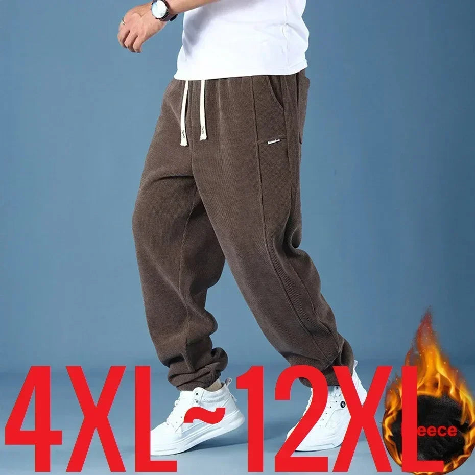 Extral Big Size Corduroy Pants Men Fleece Lined Warm Thick Sweatpant Jogger Male Winter Plus Velvet Trouser Large Plus 10XL 12XL