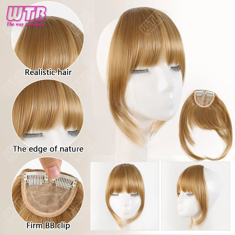 Natural Straight Blunt Bangs Synthetic Natural Brown Black False Fringe Clip In Front Hair With Fringe with Temples Daily Wear