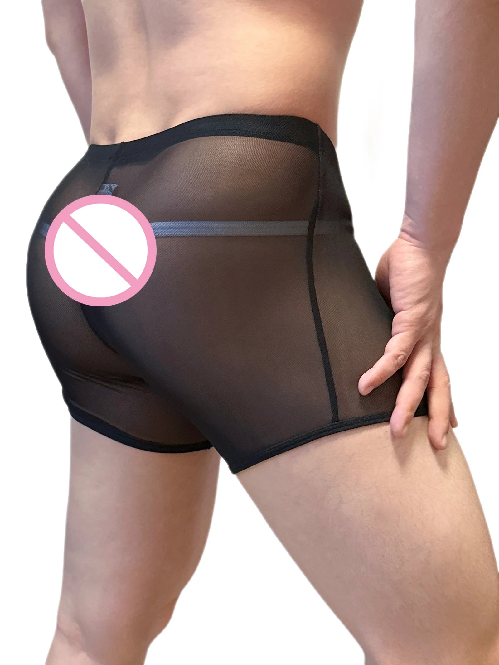 Mens Sexy Mesh Underwear Boxers Shorts Transparent Man Penis Pouch Panties Sheer Underpants Long Leg Boxershorts