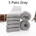 5 Pairs Winter Socks Men's Wool Warm Socks Thick Towel Mid-Calf Anti-Cold Snow Boots Socks Retro Solid Color Merino Terry Socks