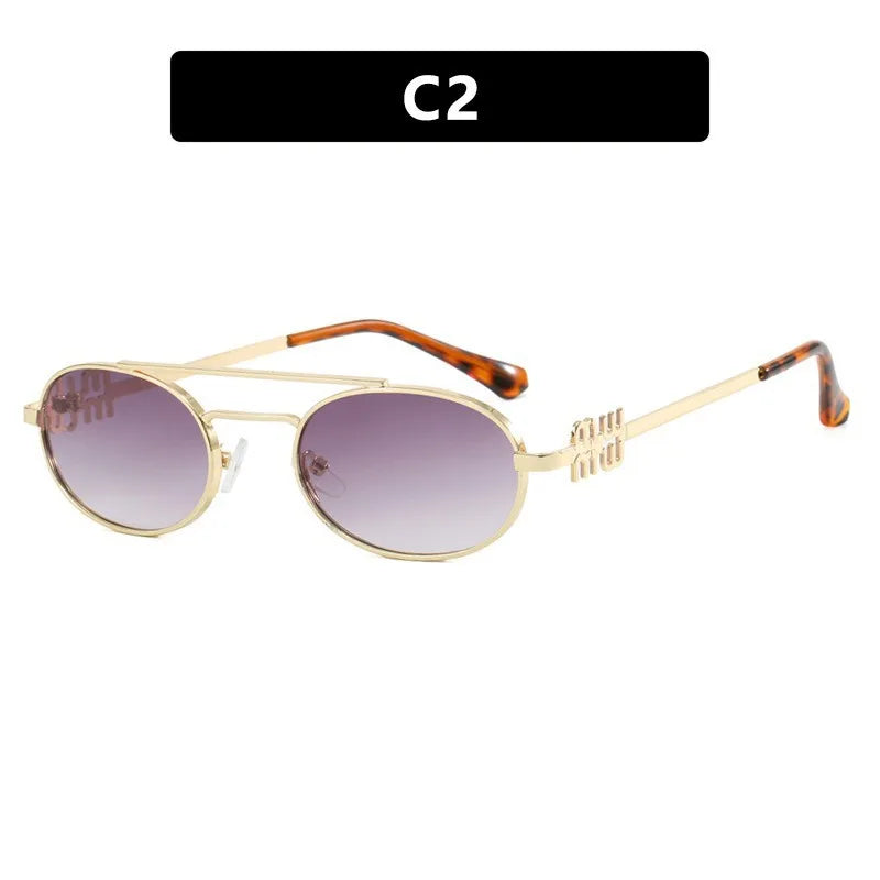 1PC Fashionable Metallic Double Beam Elliptical Sunglasses for Women New Versatile and Personalized Sunglasses for Spicy Girls