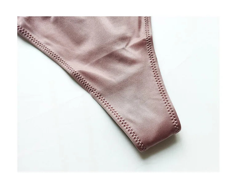 Women's low waist butt lift fitness sports high fork fashion thong thong sexy European and American ice silk T pants lingerie