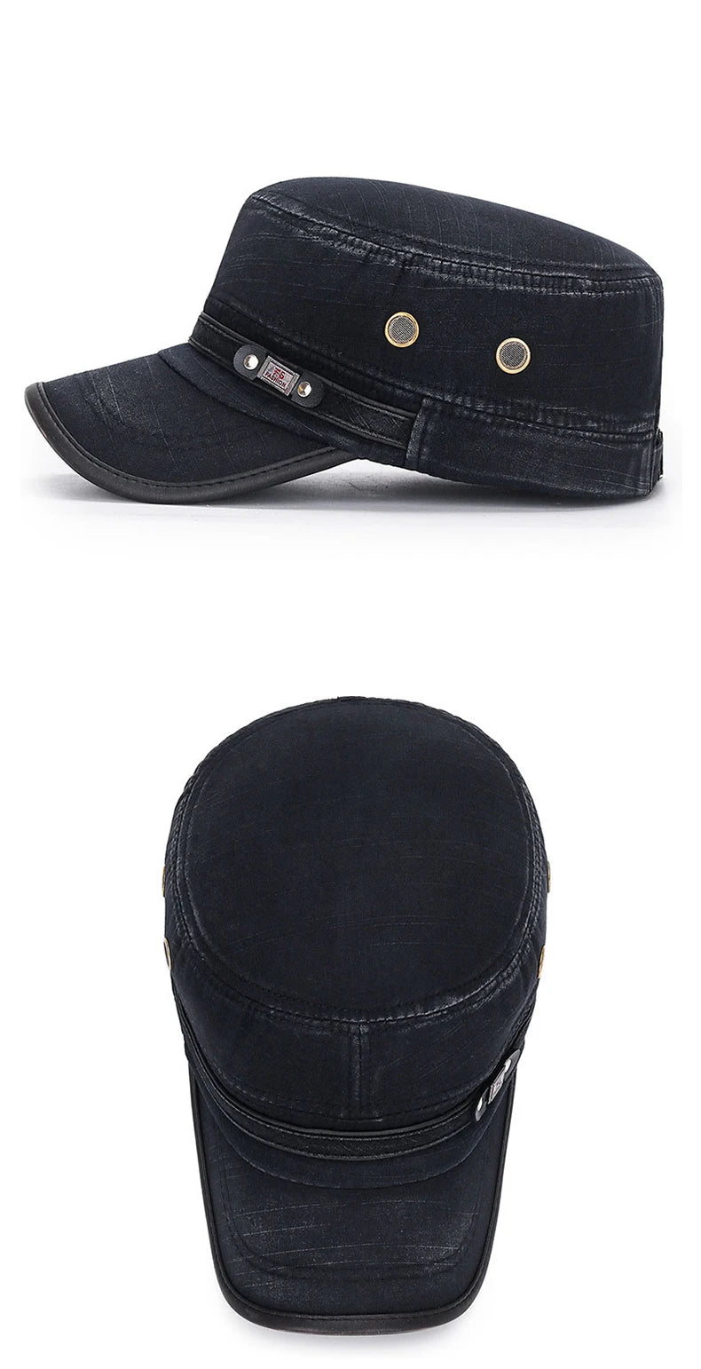 Unisex Baseball Cap Vintage Cadet Top Cap Washed Cotton Fashion Adjustable Flat Top Hat for Men Women