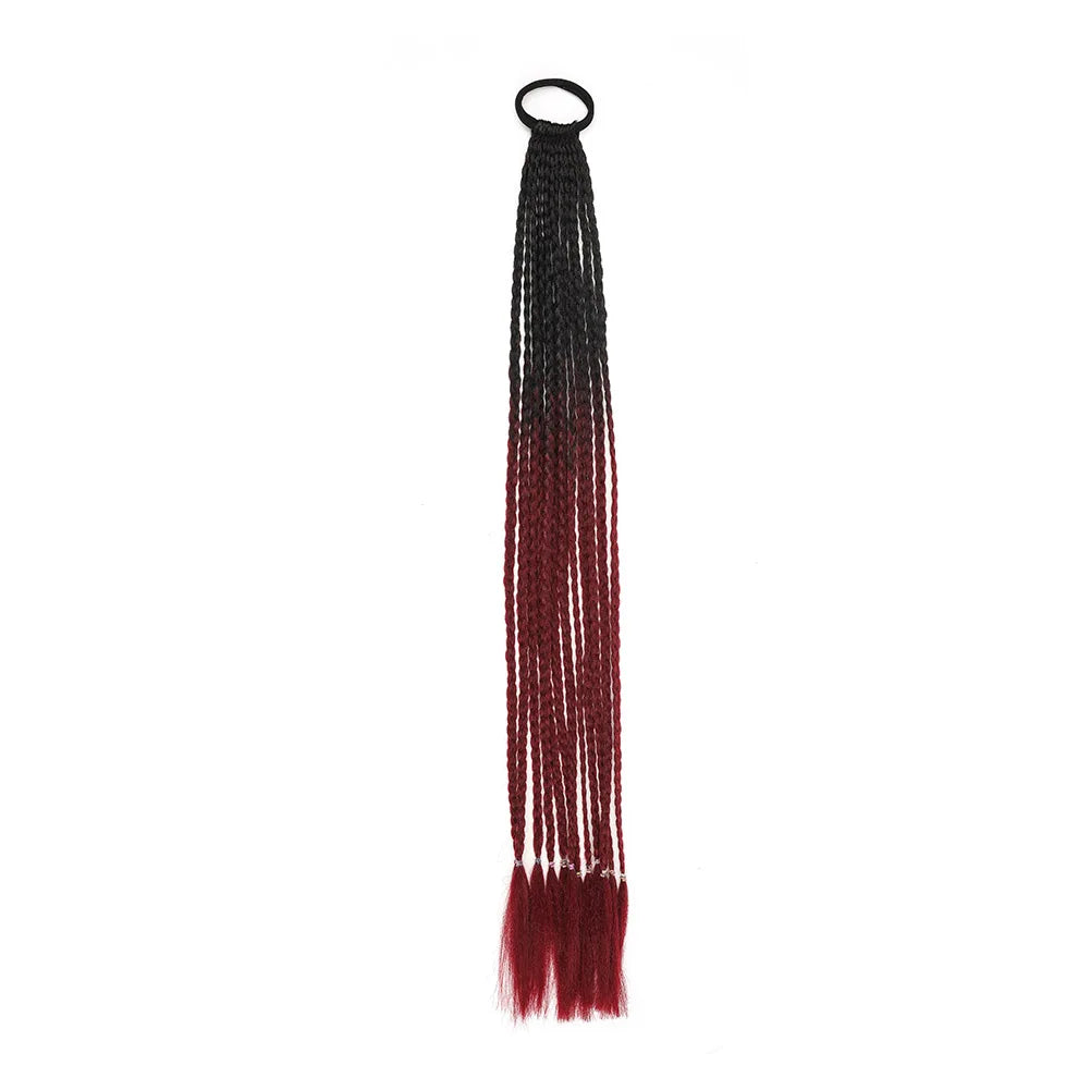 24inch Rubber Band Crochet Mixed Box Braids Plaited Ponytail Synthetic Gradient Dirty Braided Ponytail Hair Extensions for Kids