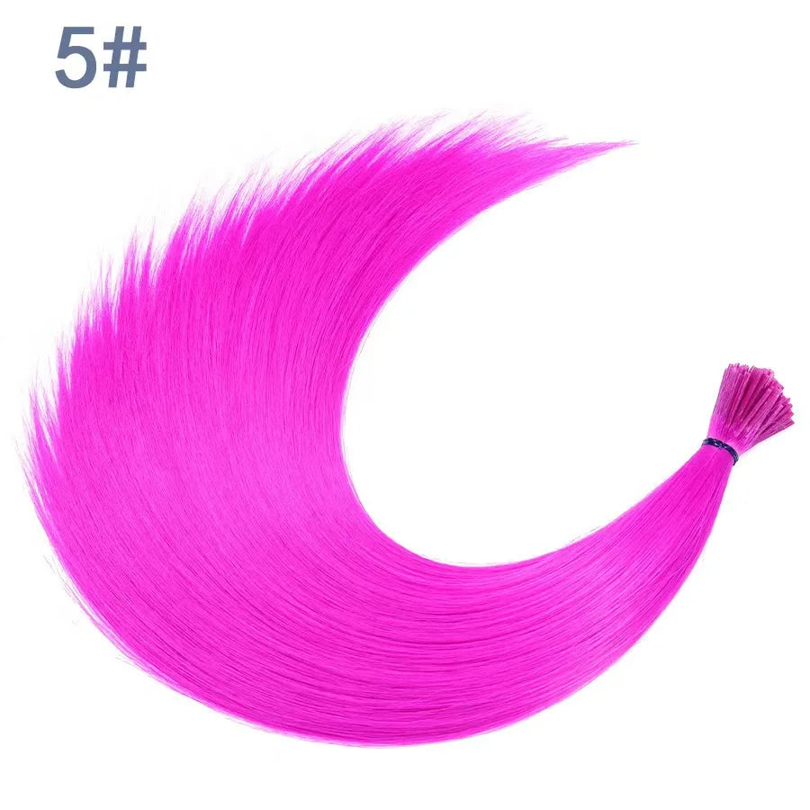 20" Rainbow Synthetic Hair Extensions Kit 10PCS Colored I-Tip Extensions with Micro Beads Hook Needle for Women Kids Cosplay