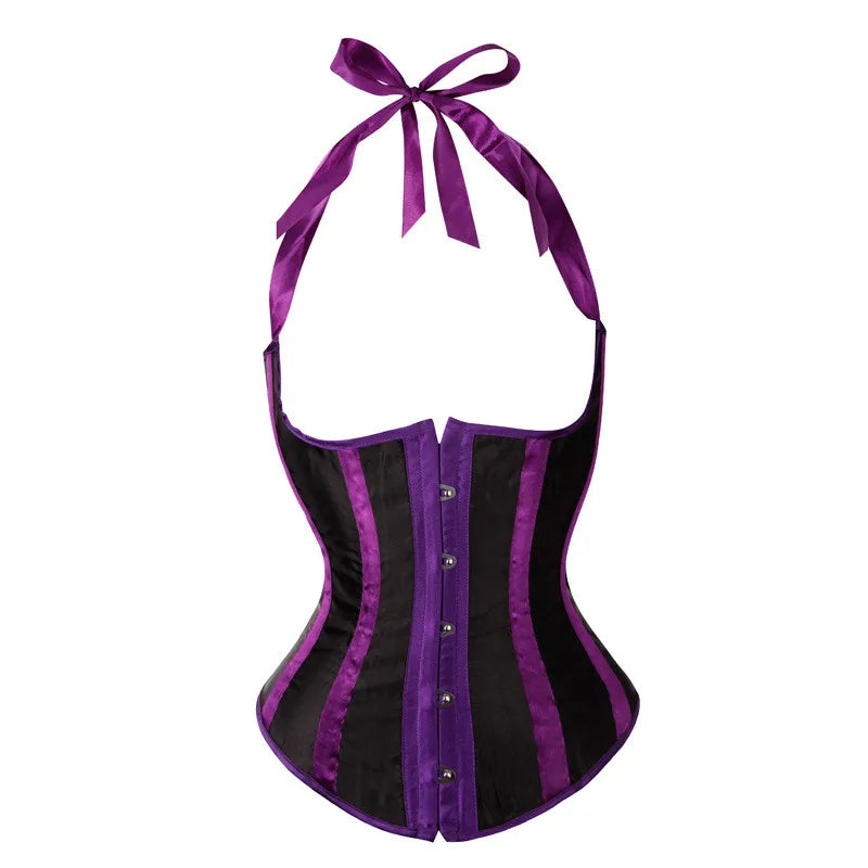 Lady Vest Corsets for Women Satin Halter Tops Straps Underbust Corset Bodyshaper Steampunk Corset Bustier Sexy Cupless Lingerie