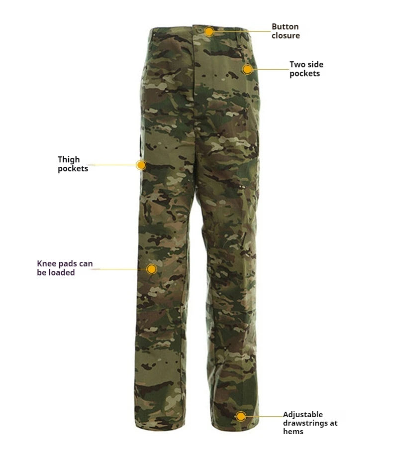 Desert & Jungle Outdoor Camouflage Uniform Tactical Uniform Combat Hunting Suit BDU Training Jacket and Pant