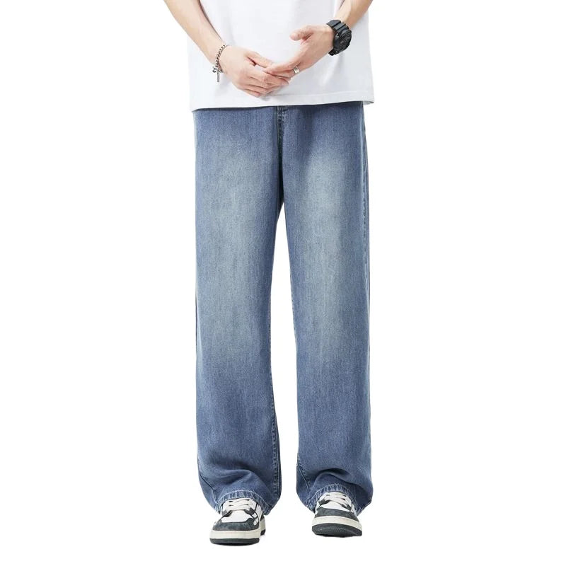 Lyocell Summer New Straight Jeans Men's Fashion Vintage Y2k Pants Streetwear Male Loose Casual Male Wide Denim Trousers baggy