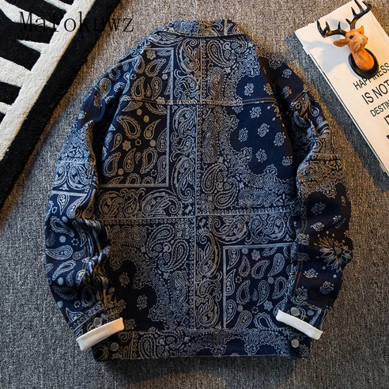 Spring Autumn Ethnic Style Denim Jacket Men's Niche Retro Loose Casual High Street Personalized Jackets Men Tops Male Clothes