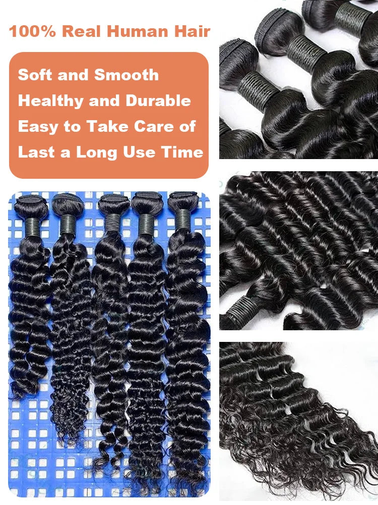 raw kinky curly human hair extensions deals weave bundles 30 36 inch brazilian Natural black water deep wave for woman