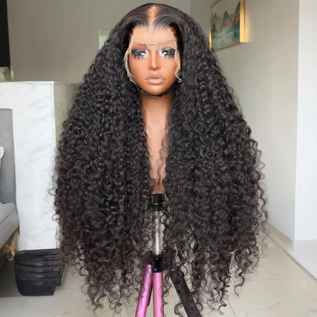 Deep Wave Black Color Soft Synthetic 13X4X1 HD Lace Front Wigs For Women Prepuck Bleach Knots Glueless Wig Daily Party Cosplay