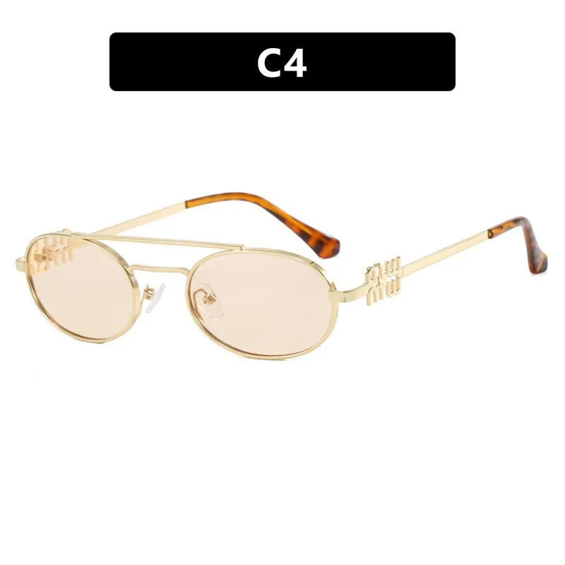 1PC Fashionable Metallic Double Beam Elliptical Sunglasses for Women New Versatile and Personalized Sunglasses for Spicy Girls