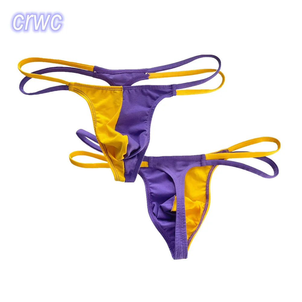 Double Strap Pure Cotton Thong Men T-back Underwear Patchwork Color Sports Seamless Male G-string Plus Size