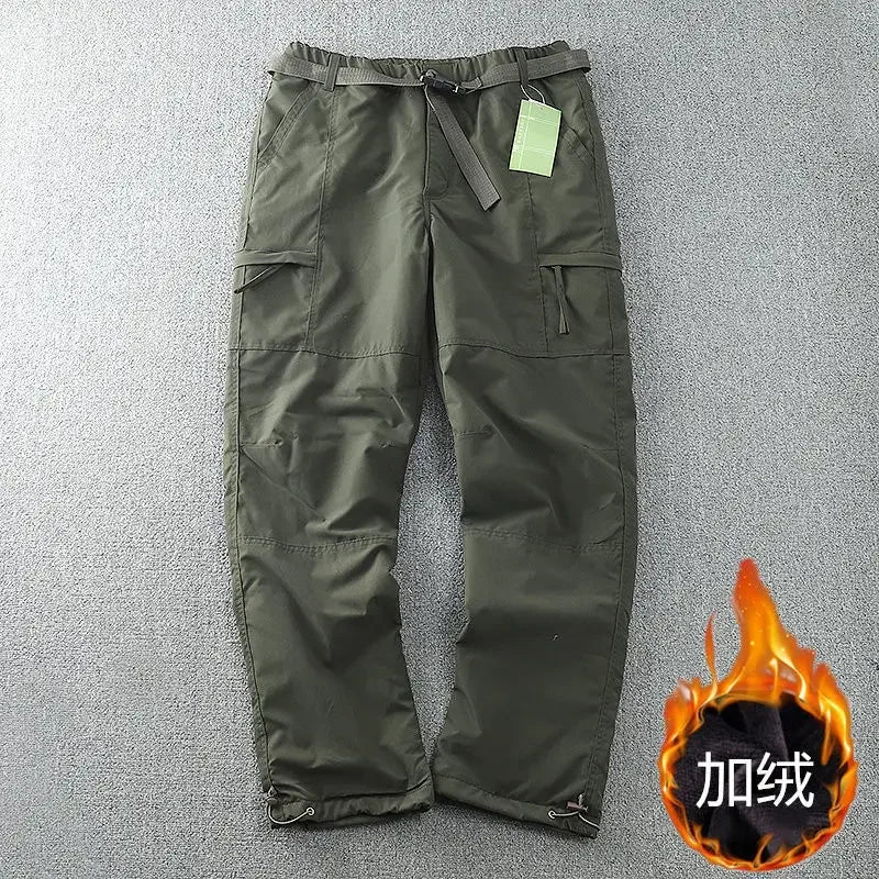 6XL Thick Waterproof Warm Fleece Cargo Pants Men Winter Outdoor Plus Velvet Multi-pockets Loose Straight Casual Overall Trousers