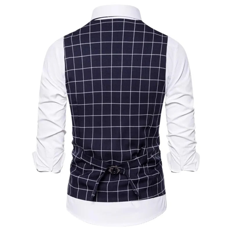 New Men Business Social Checkered Suit Vest Loose Top Homme Wedding Ball Party Dress Waistcoat